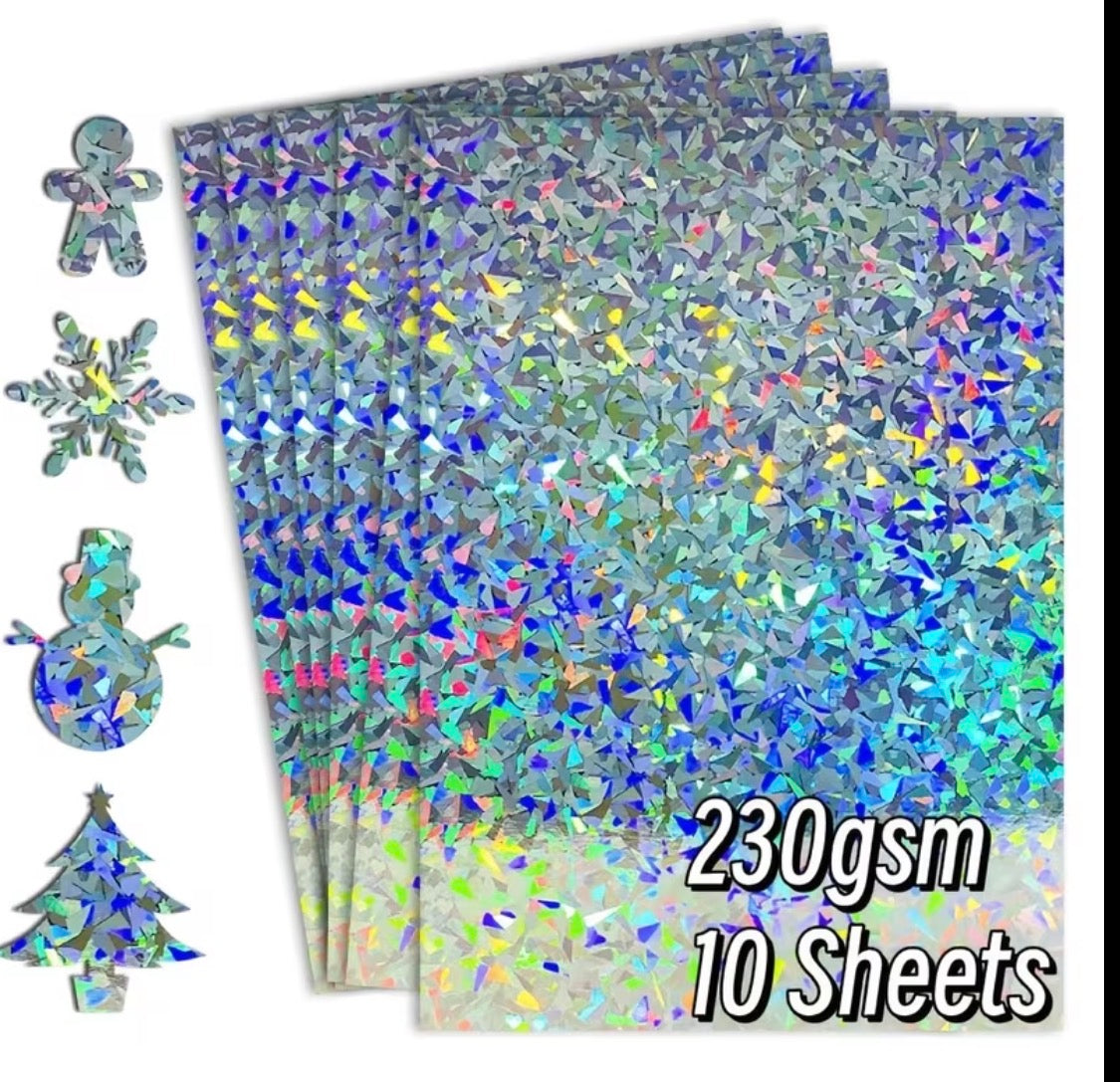10 shattered glass style ready to cut holographic card-stock 8.3x11.7