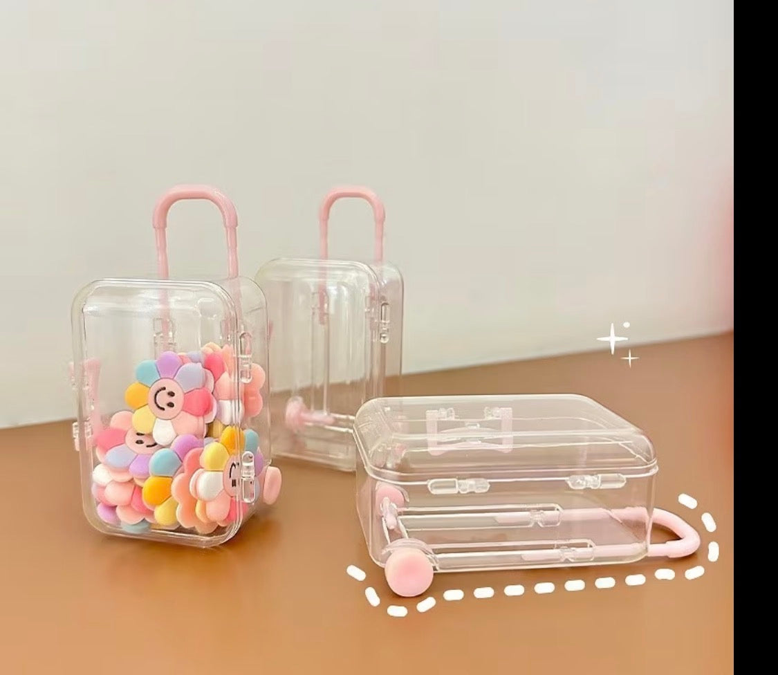 1 transparent pink suite case