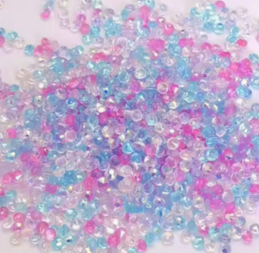 50g acrylic diamonds blue and pink  3-4 mm size