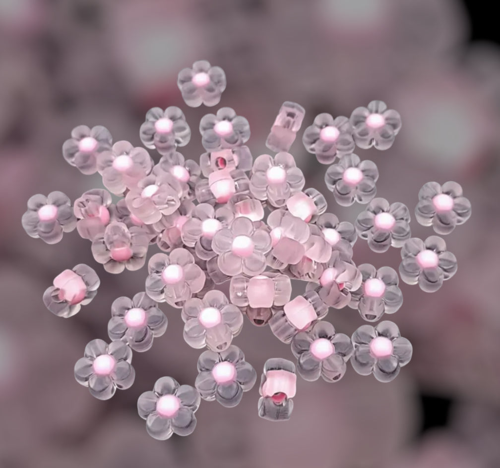 50 pink acrylic flowers