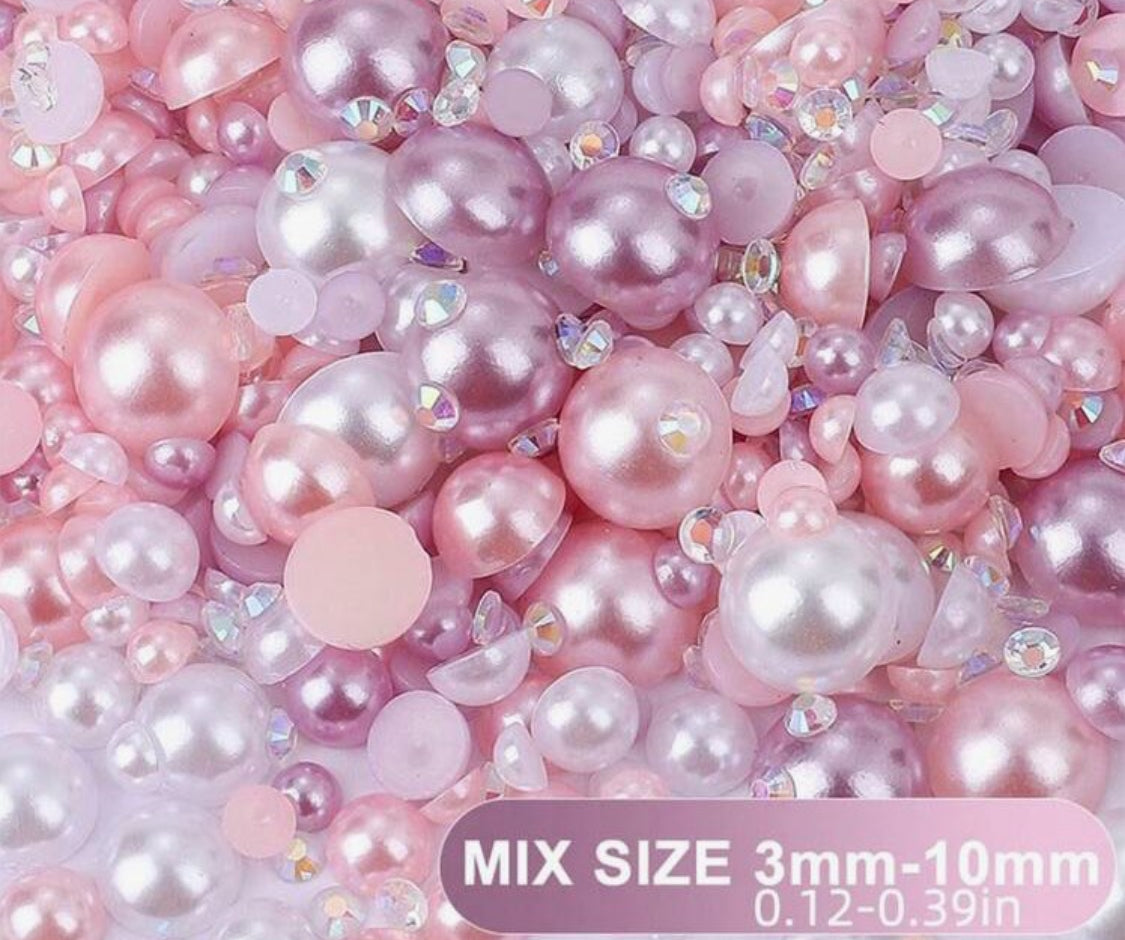 Beads flat pearls & rhinestones mixed sizes