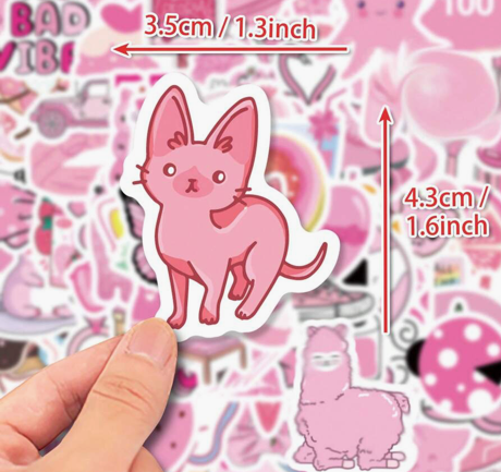 Mixed Pattern Pink Sticker 100pcs