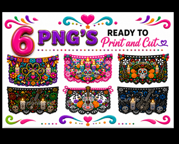 *6 & 1 FREE with  white Offsets   Dia de muertos inspired PNG's 2026 edition.