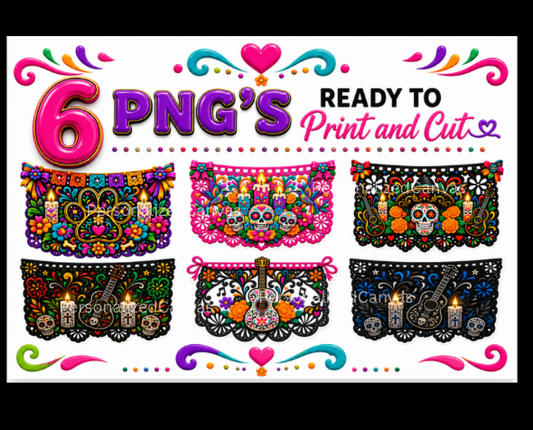 *6 & 1 FREE with  white Offsets   Dia de muertos inspired PNG's 2026 edition.