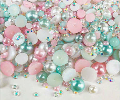 Beads Flat Back Faux Pearl & Rhinestone Mix, 30g Coral Pink